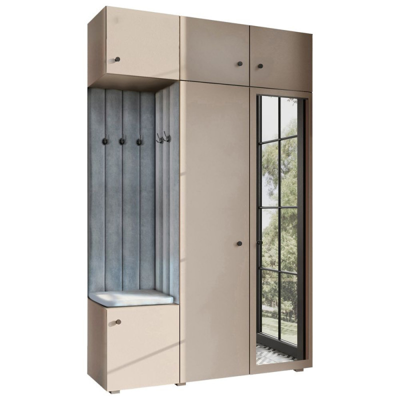Garderoba Aria wersja 7 beżowa z lustrem nadstawką i szafką wiszącą uchwyt gałka