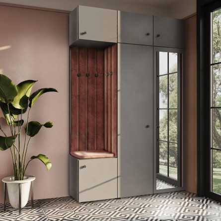 Garderoba Aria wersja 7 szara z lustrem z nadstawką i szafką wiszącą uchwyt gałka