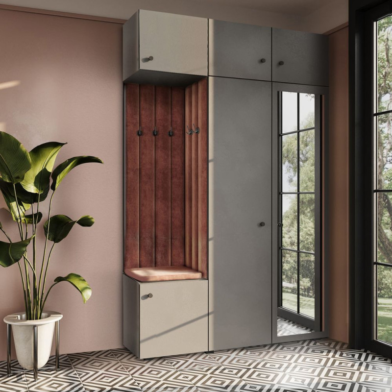 Garderoba Aria wersja 7 szara z lustrem z nadstawką i szafką wiszącą uchwyt gałka