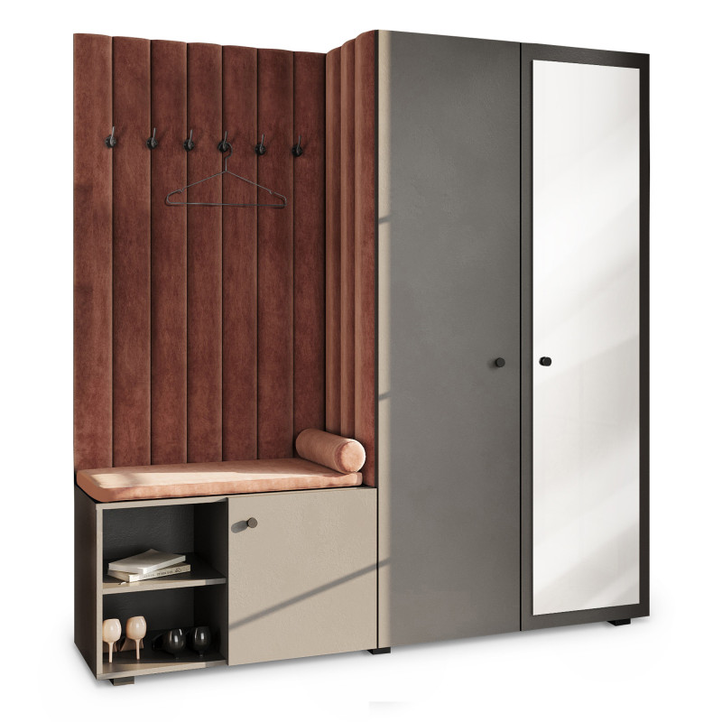 Garderoba Aria wersja 1 Szary z lustrem uchwyt gałka Garderoba Aria wersja 1 Szary z lustrem uchwyt gałka