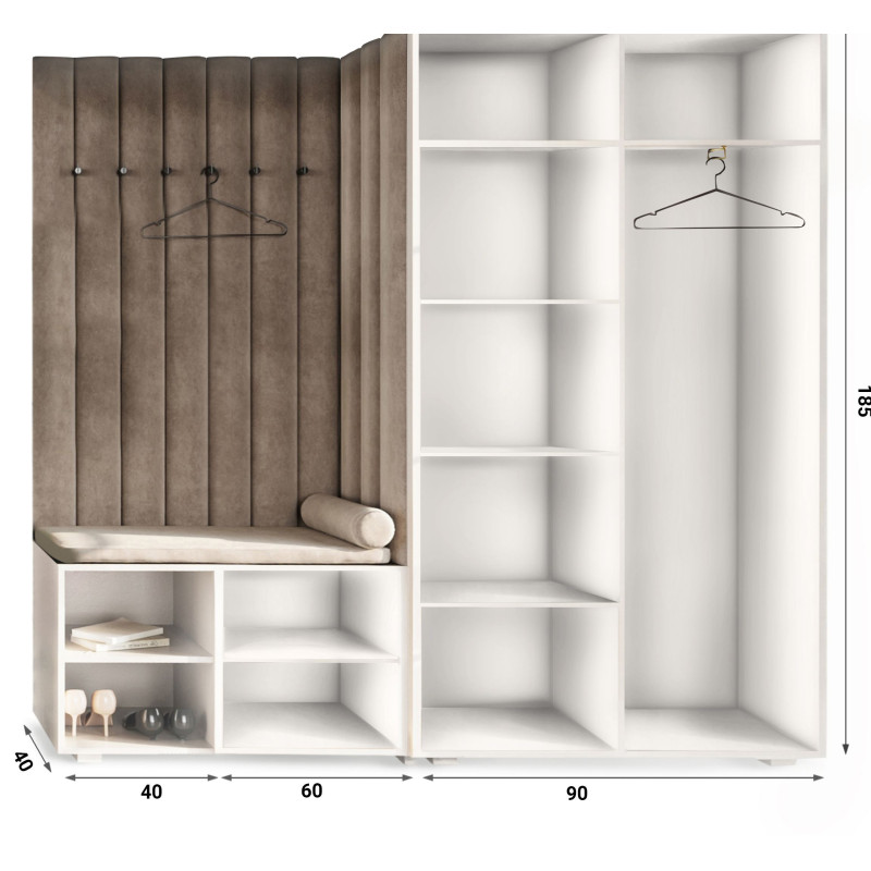 Garderoba Aria wersja 1 Biała z lustrem uchwyt półokrągły