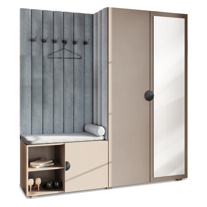 Garderoba Aria wersja 1 Beż piaskowy z lustrem uchwyt półokrągły
