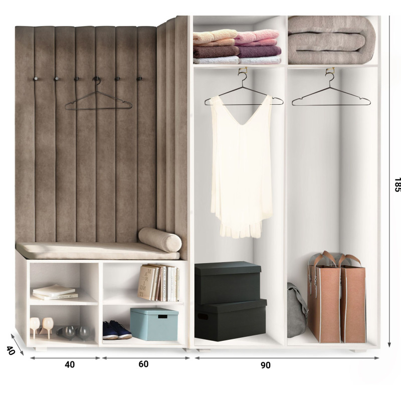 Garderoba Aria wersja 1 Szary z lustrem uchwyt półokrągły