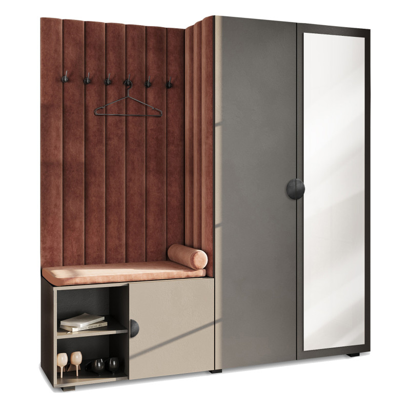 Garderoba Aria wersja 1 Szary z lustrem uchwyt półokrągły