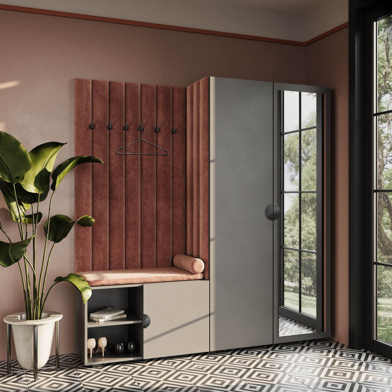 Garderoba Aria wersja 1 Szary z lustrem uchwyt półokrągły