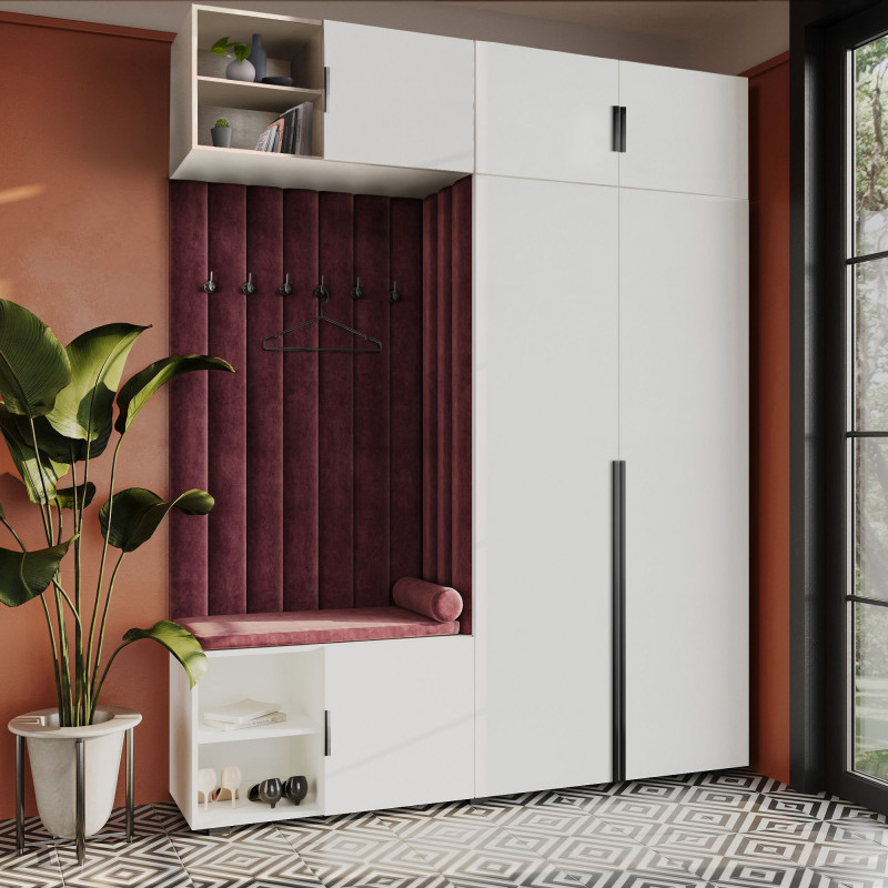 Garderoba Aria Hexa wersja 4 biała z nadstawką i szafką wiszącą