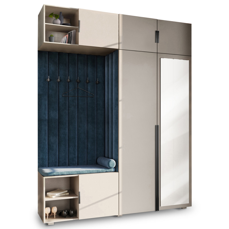 Garderoba Aria Szary z lustrem, nadstawką i szafką wiszącą