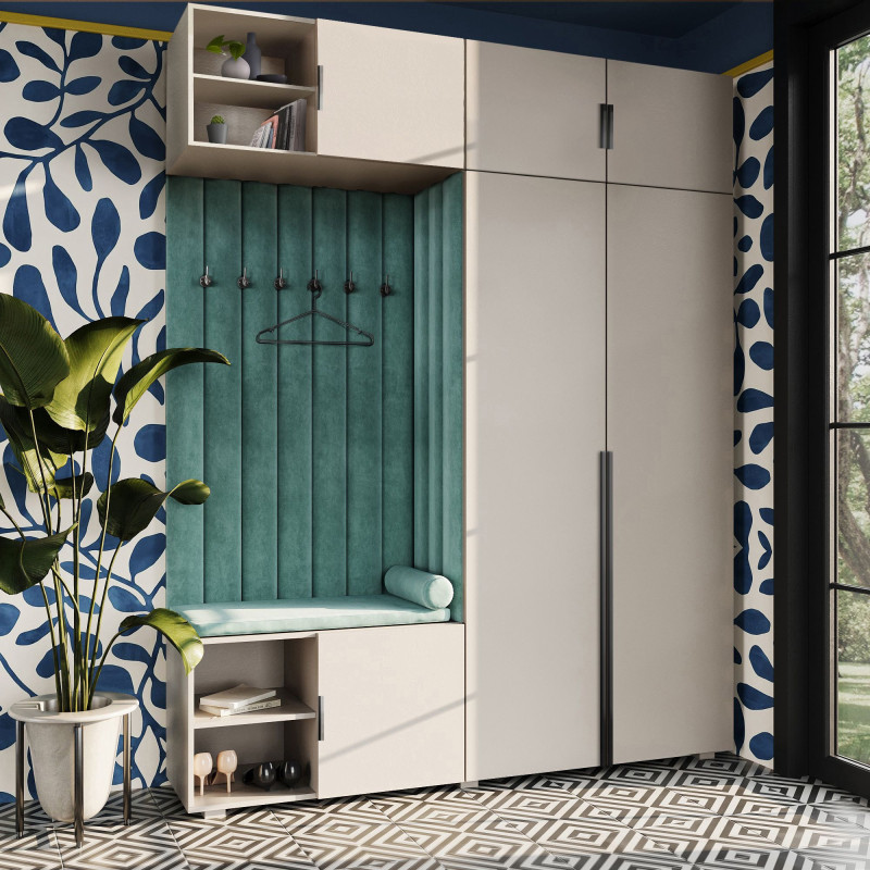 Garderoba Aria Hexa wersja 4 kaszmir z nadstawką i szafką wiszącą Garderoba Aria Hexa wersja 4 kaszmir z nadstawką i szafką wiszącą