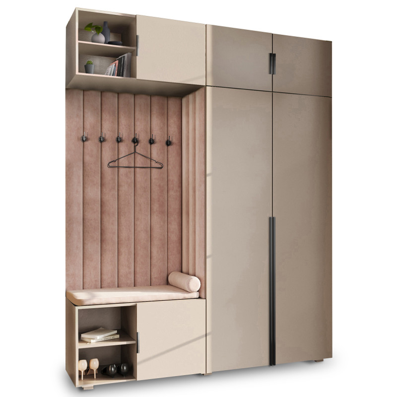 Garderoba Aria Hexa wersja 4 beż piaskowy z nadstawką i szafką wiszącą