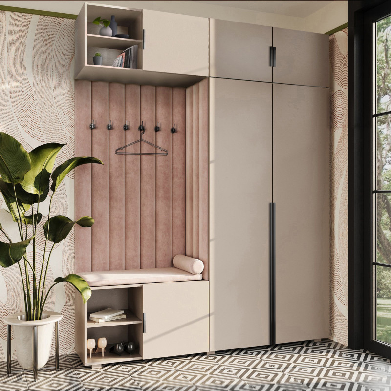 Garderoba Aria Hexa wersja 4 beż piaskowy z nadstawką i szafką wiszącą