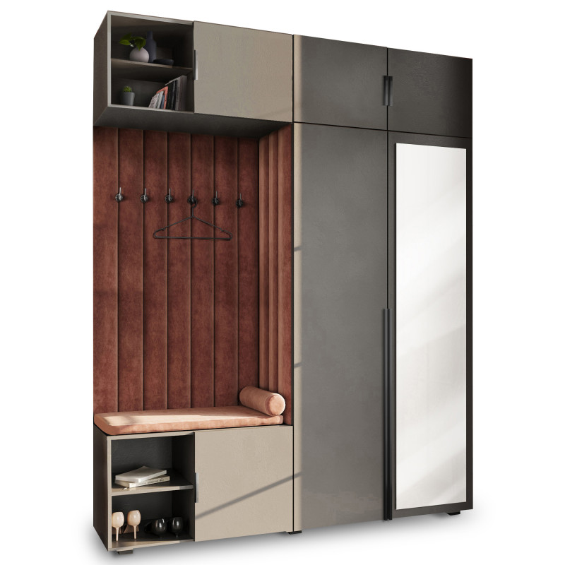 Garderoba Aria Szary z lustrem, nadstawką i szafką wiszącą