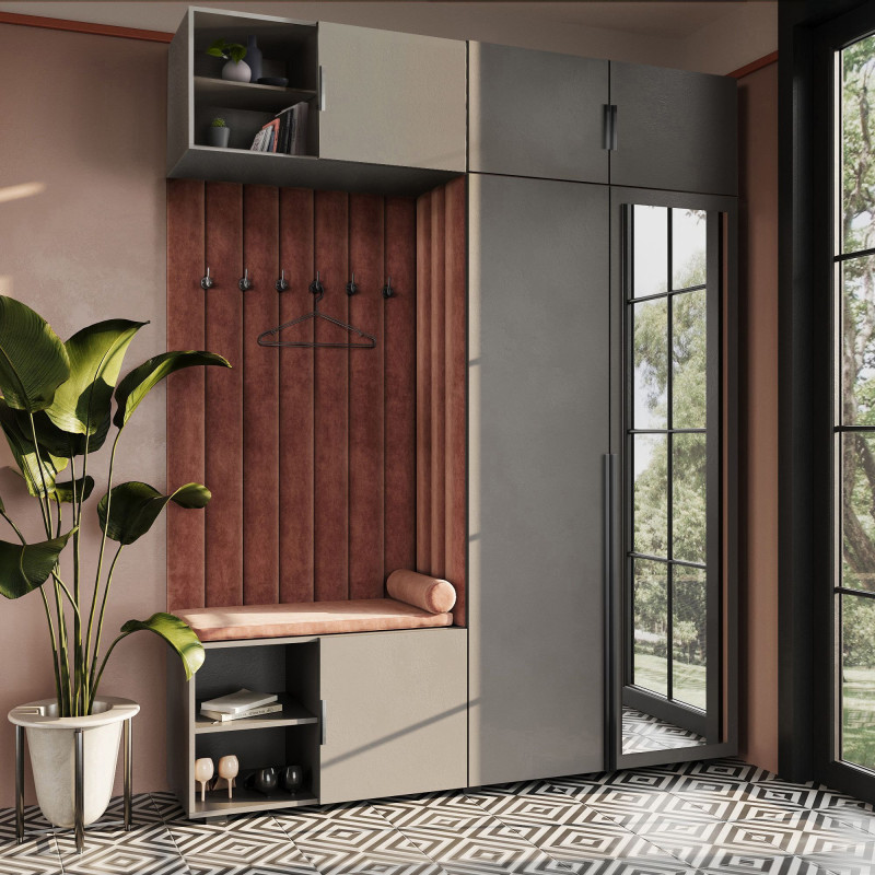 Garderoba Aria Szary z lustrem, nadstawką i szafką wiszącą