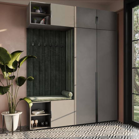 Garderoba Aria Hexa wersja 4 szara z nadstawką i szafką wiszącą