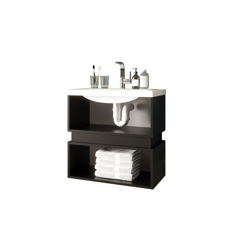 Zestaw Tiko - Szafka pod Umywalkę i Lustro, Czarny Mat, Złote Uchwyty | Meublia