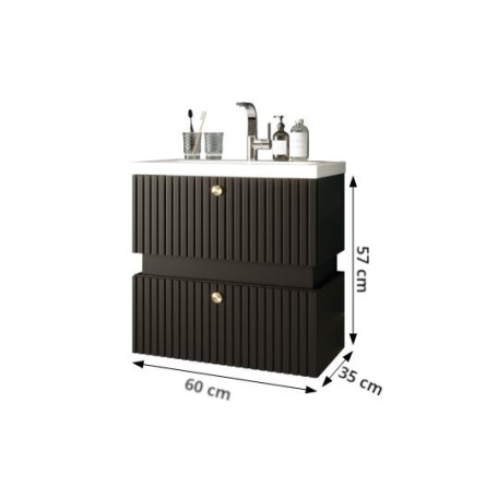 Zestaw Tiko - Szafka pod Umywalkę i Lustro, Czarny Mat, Złote Uchwyty | Meublia