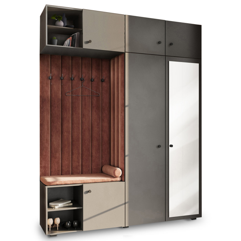 Garderoba Aria Szary z lustrem, nadstawką i szafką wiszącą