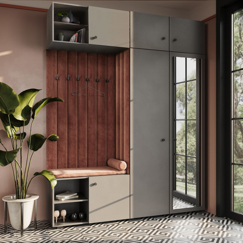 Garderoba Aria Szary z lustrem, nadstawką i szafką wiszącą