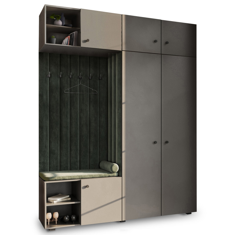 Garderoba Aria wersja 4 Szary z nadstawką i szafką wiszącą uchwyt gałka