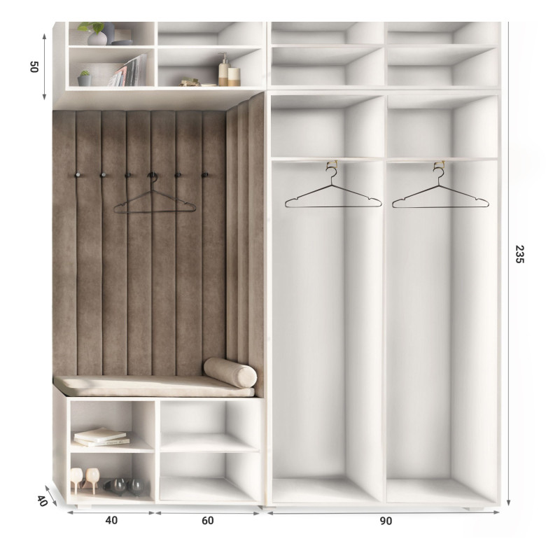 Garderoba Aria wersja 4 biała z nadstawką i szafką wiszącą uchwyt gałka