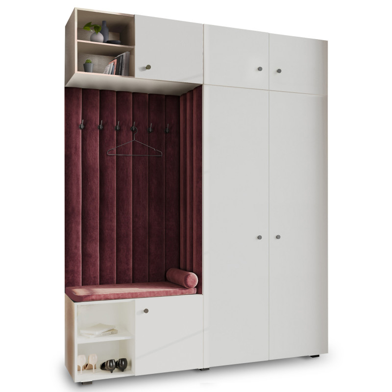 Garderoba Aria wersja 4 biała z nadstawką i szafką wiszącą uchwyt gałka