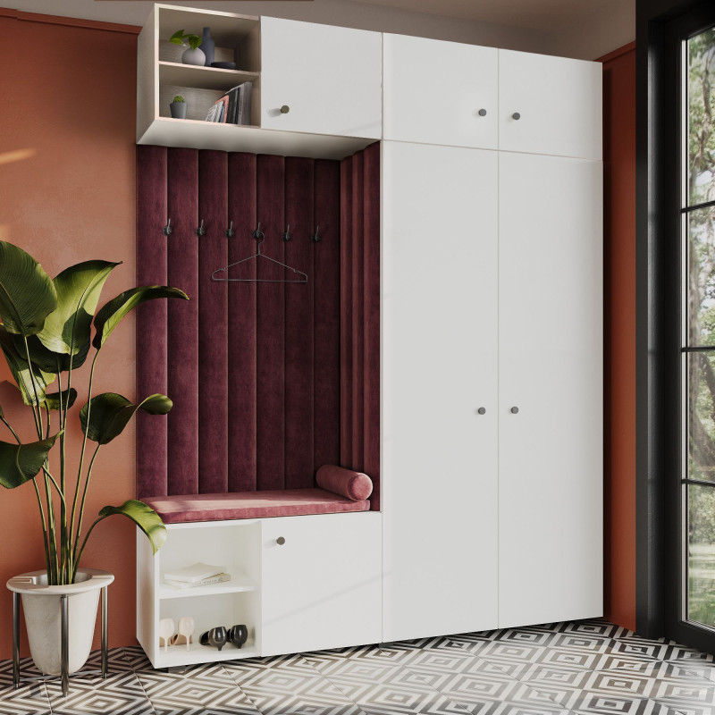 Garderoba Aria wersja 4 biała z nadstawką i szafką wiszącą uchwyt gałka
