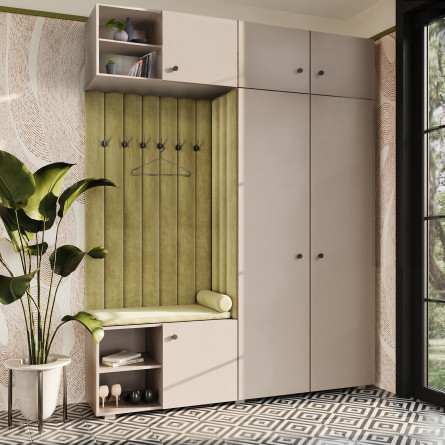 Garderoba Aria wersja 4 piasek pustyni z nadstawką i szafką wiszącą uchwyt gałka