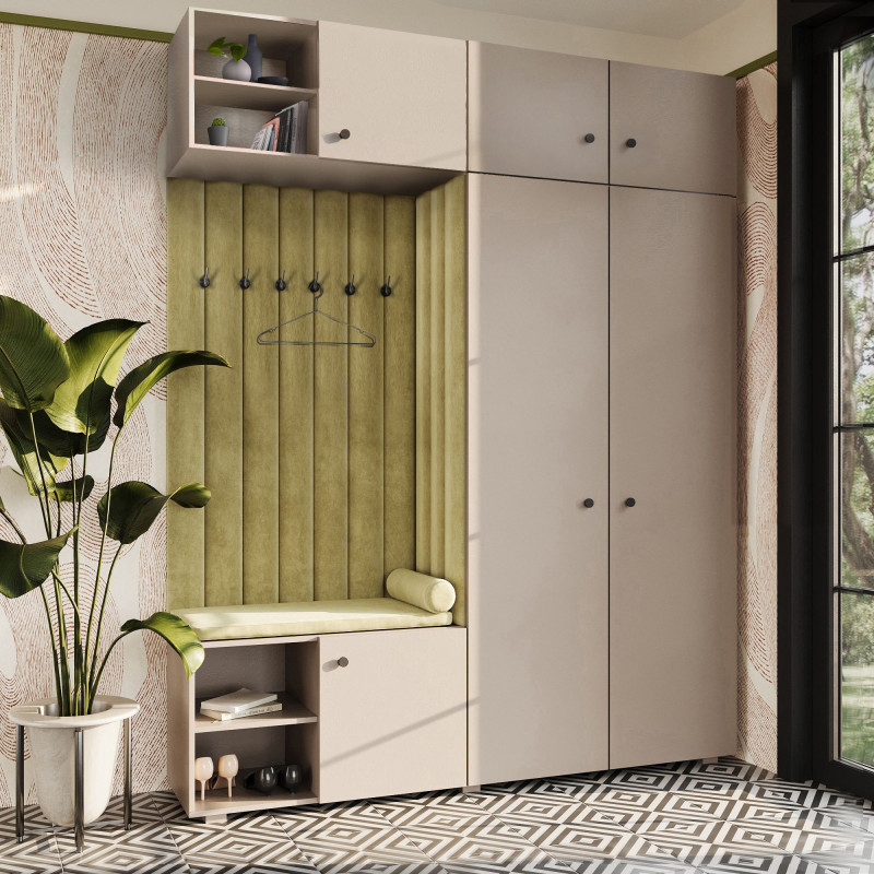 Garderoba Aria wersja 4 piasek pustyni z nadstawką i szafką wiszącą uchwyt gałka