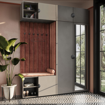 Garderoba Aria Szary z lustrem, nadstawką i szafką wiszącą