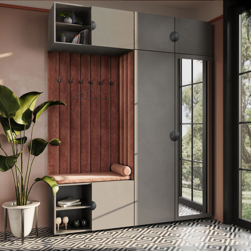 Garderoba Aria Szary z lustrem, nadstawką i szafką wiszącą