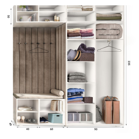 Garderoba Aria wersja 4 Szary z nadstawką i szafką wiszącą uchwyt półokrągły