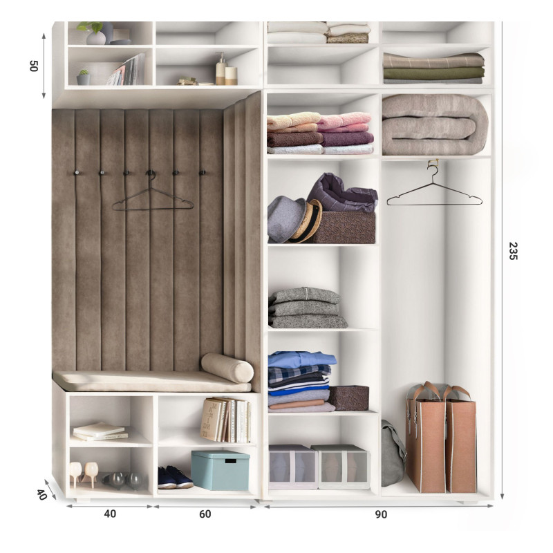 Garderoba Aria wersja 4 Szary z nadstawką i szafką wiszącą uchwyt półokrągły