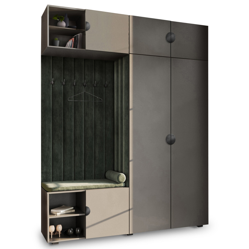 Garderoba Aria wersja 4 Szary z nadstawką i szafką wiszącą uchwyt półokrągły