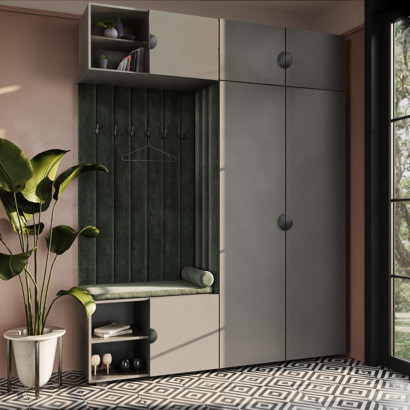 Garderoba Aria wersja 4 Szary z nadstawką i szafką wiszącą uchwyt półokrągły