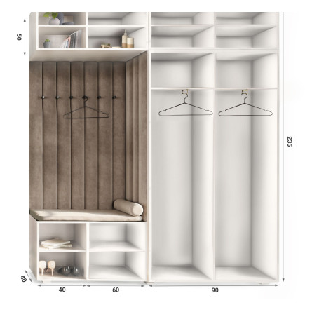 Garderoba Aria wersja 4 biała z nadstawką i szafką wiszącą uchwyt półokrągły
