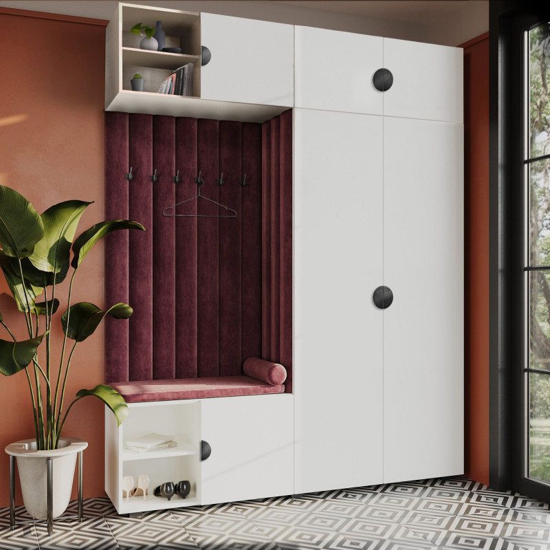 Garderoba Aria wersja 4 biała z nadstawką i szafką wiszącą uchwyt półokrągły