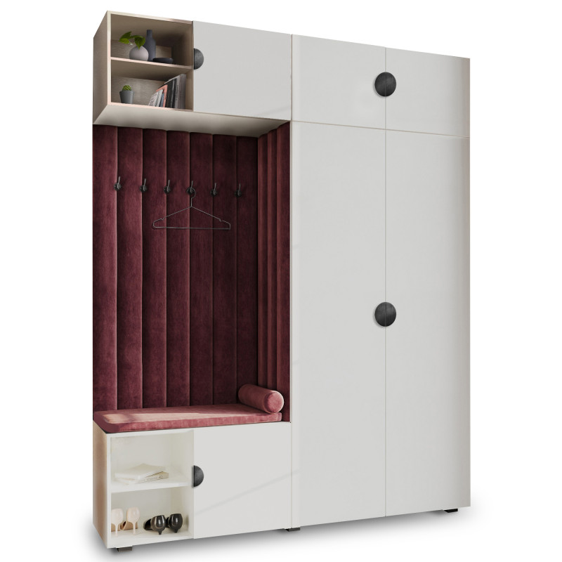 Garderoba Aria wersja 4 biała z nadstawką i szafką wiszącą uchwyt półokrągły