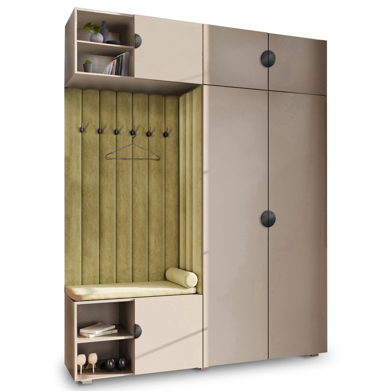 Garderoba Aria wersja 4 piasek pustyni z nadstawką i szafką wiszącą uchwyt półokrągły