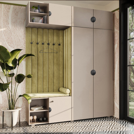 Garderoba Aria wersja 4 piasek pustyni z nadstawką i szafką wiszącą uchwyt półokrągły