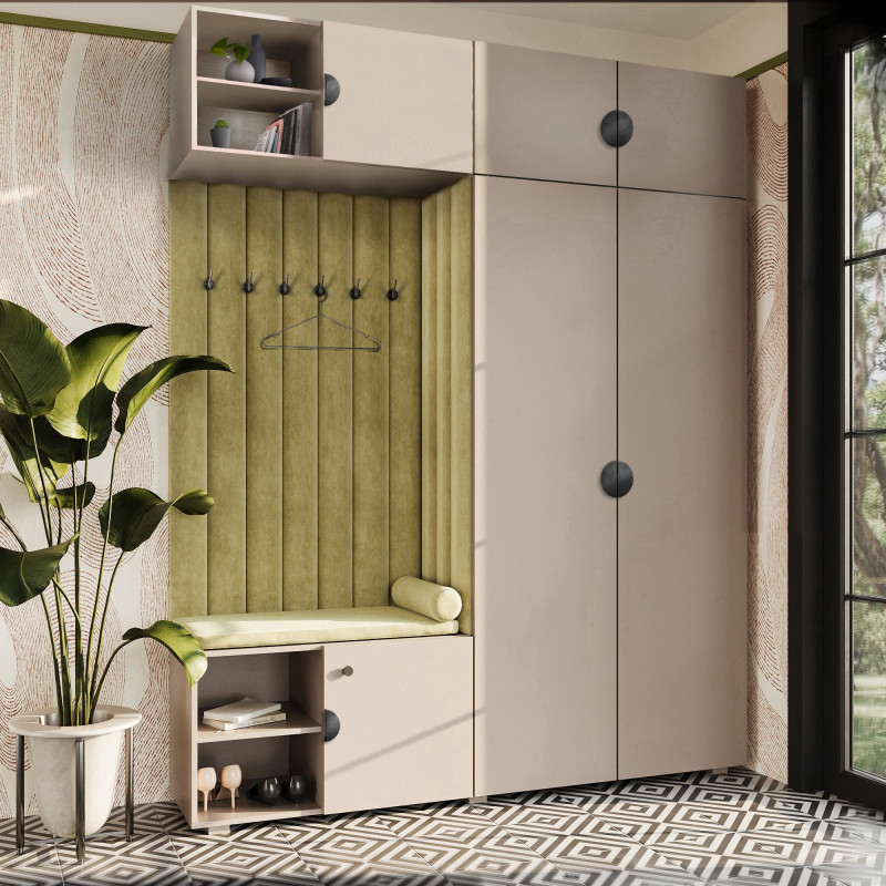 Garderoba Aria wersja 4 piasek pustyni z nadstawką i szafką wiszącą uchwyt półokrągły