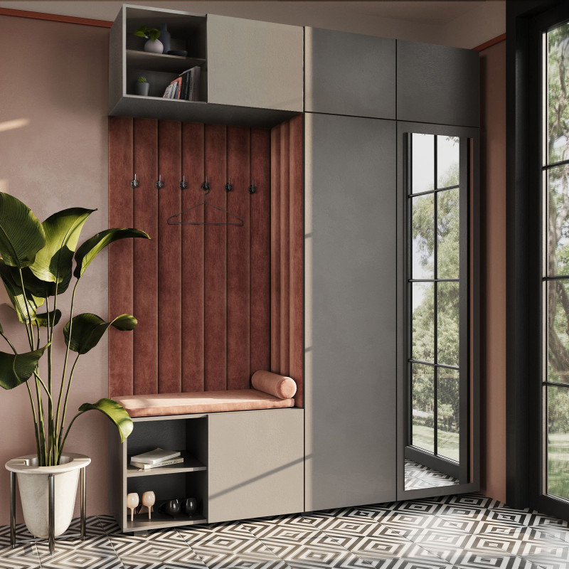 Garderoba Aria Szary z lustrem, nadstawką i szafką wiszącą