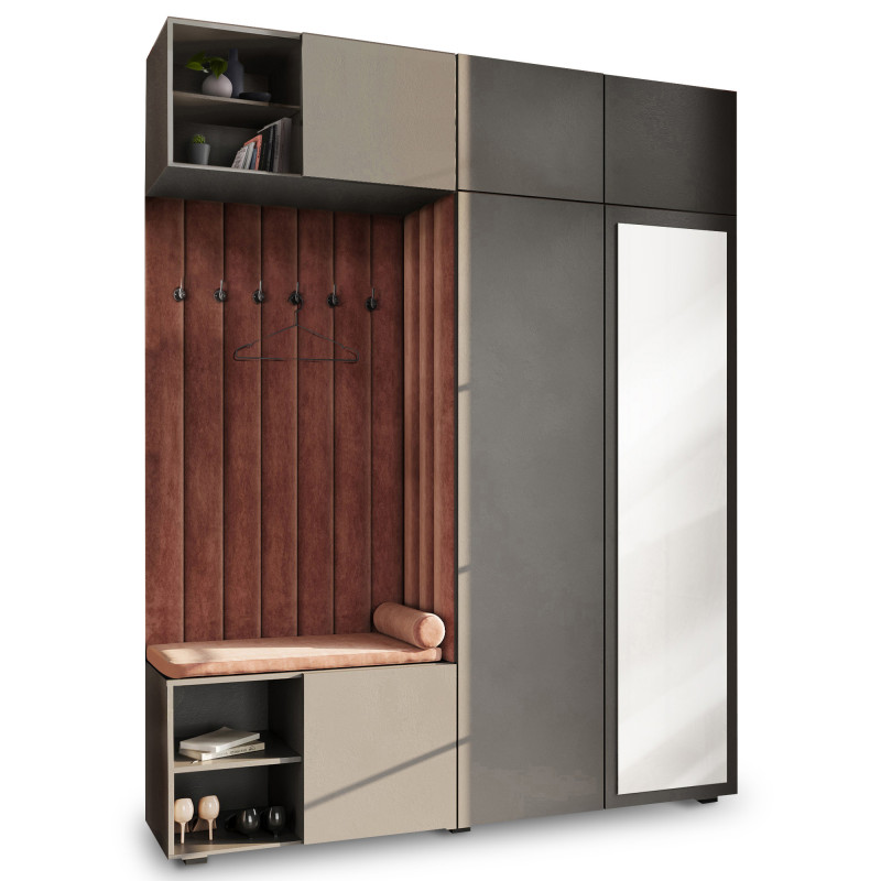 Garderoba Aria Szary z lustrem, nadstawką i szafką wiszącą