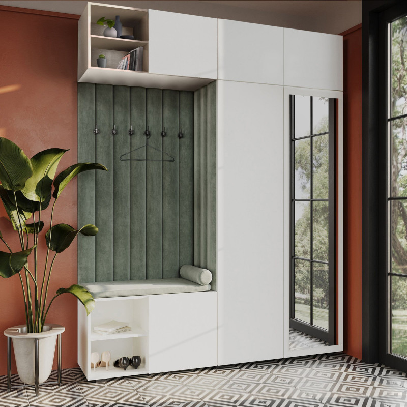 Garderoba Aria wersja 4 biała z lustrem, nadstawką i szafką wiszącą PTO