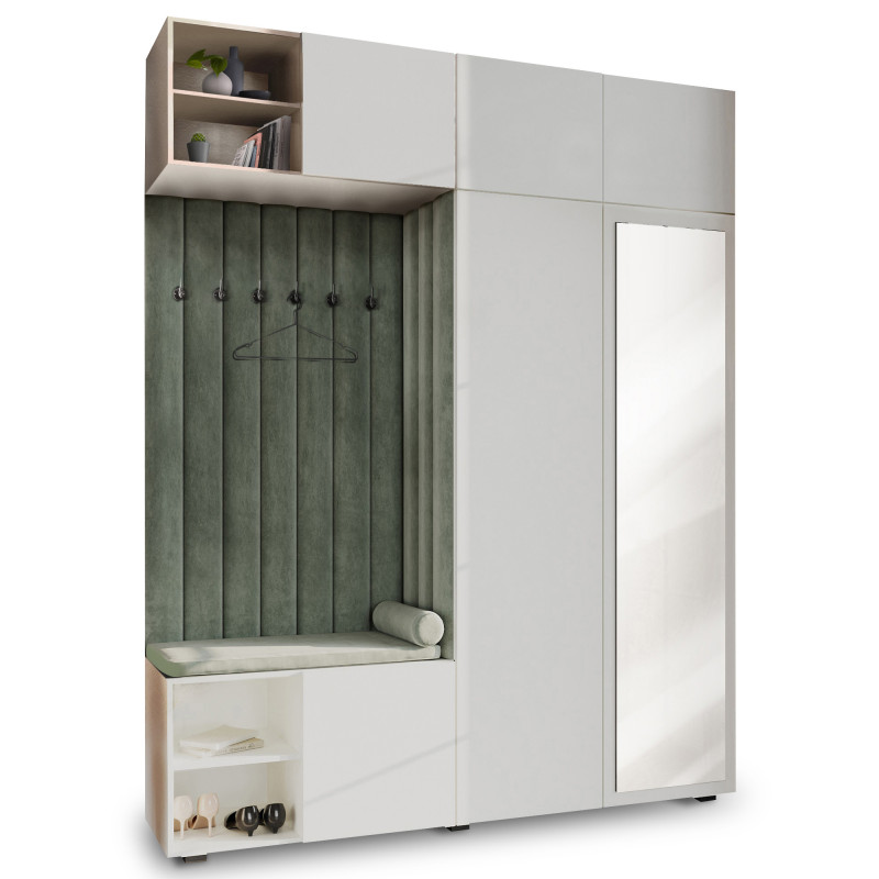 Garderoba Aria wersja 4 biała z lustrem, nadstawką i szafką wiszącą PTO