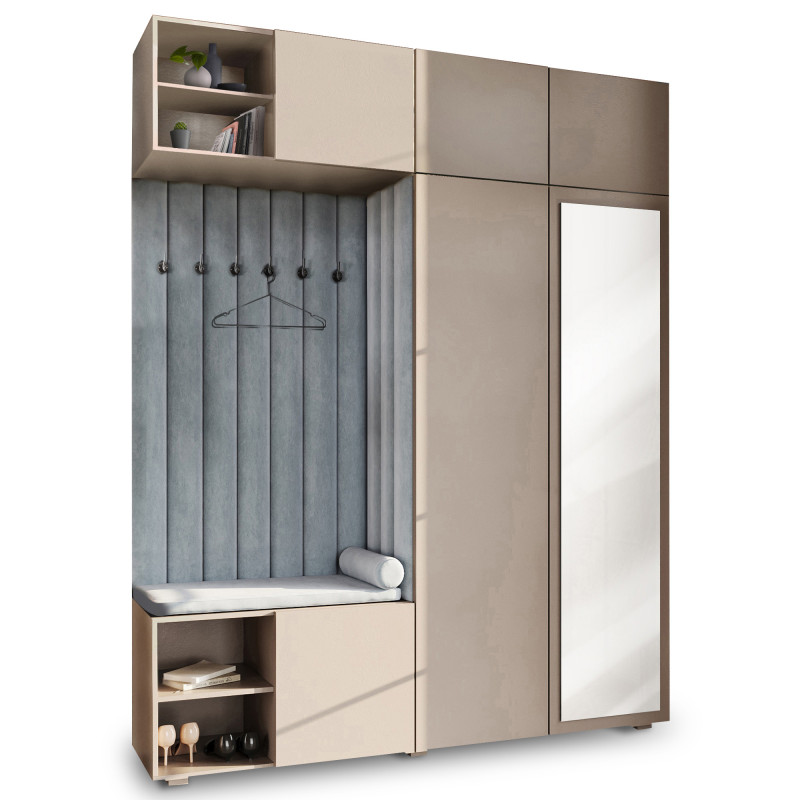 Garderoba Aria wersja 4 piasek pustyni z lustrem, nadstawką i szafką wiszącą PTO Garderoba Aria wersja 4 piasek pustyni z lustrem, nadstawką i szafką wiszącą PTO