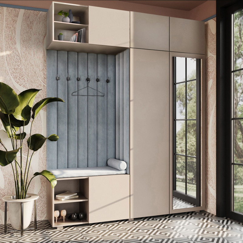 Garderoba Aria wersja 4 piasek pustyni z lustrem, nadstawką i szafką wiszącą PTO Garderoba Aria wersja 4 piasek pustyni z lustrem, nadstawką i szafką wiszącą PTO