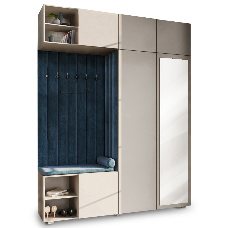 Garderoba Aria wersja 4 kaszmir z lustrem, nadstawką i szafką wiszącą PTO