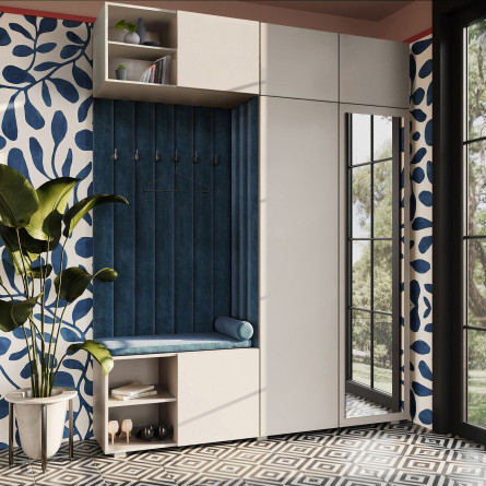 Garderoba Aria wersja 4 kaszmir z lustrem, nadstawką i szafką wiszącą PTO