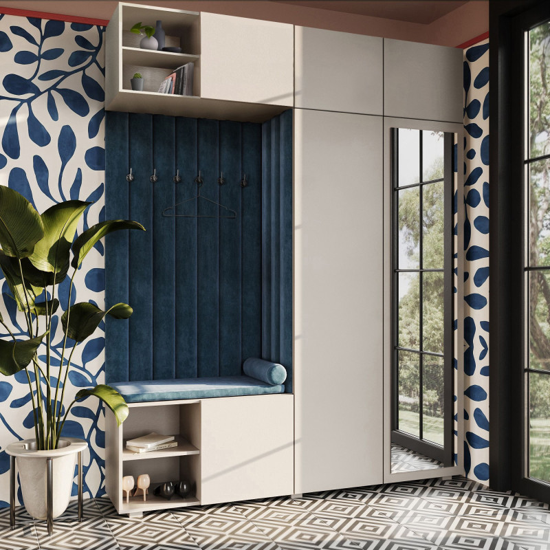 Garderoba Aria wersja 4 kaszmir z lustrem, nadstawką i szafką wiszącą PTO