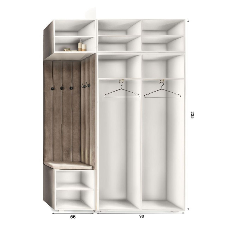 Garderoba Aria wersja 7 szara z lustrem z nadstawką i szafką wiszącą PTO