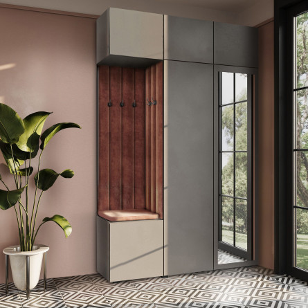 Garderoba Aria wersja 7 szara z lustrem z nadstawką i szafką wiszącą PTO